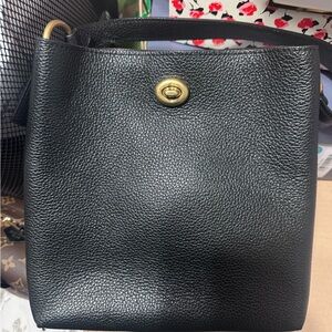 Coach Black Leather Hobo Bag with Gold Accent